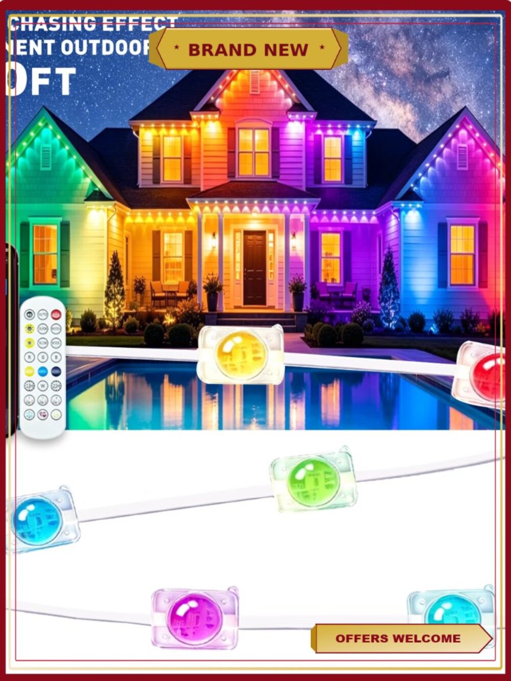 100 FT RGB IC Waterproof LED Permanent Outdoor Lights with App Control